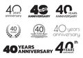 40 years anniversary icon or logo set. 40th birthday celebration badge or label for invitation card, jubilee design. Vector Royalty Free Stock Photo